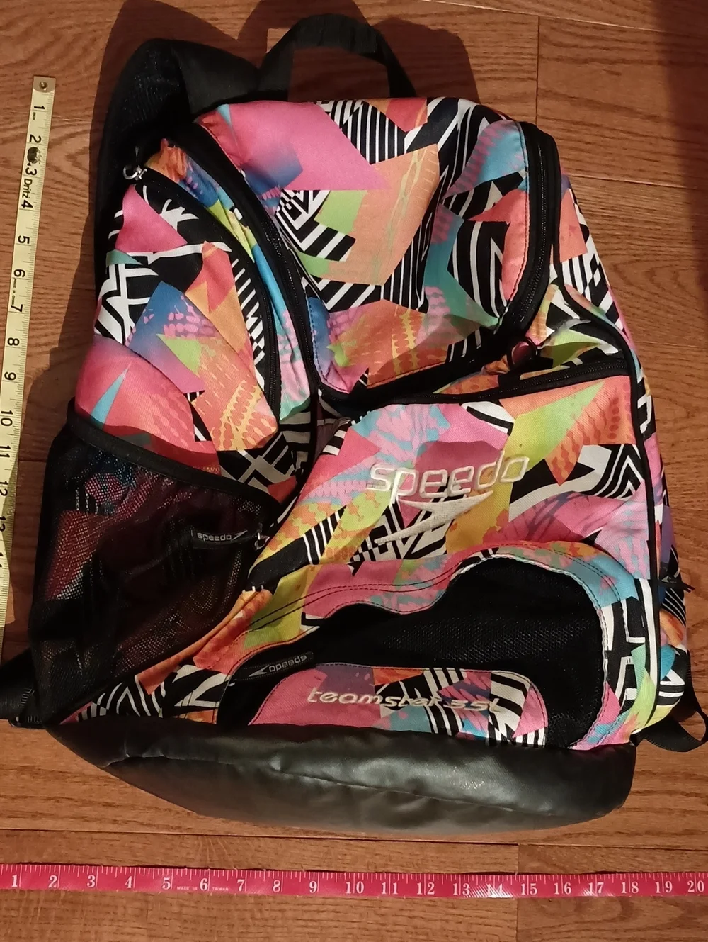 Speedo Multicolor Geometric Pink Teal Yellow Backpack